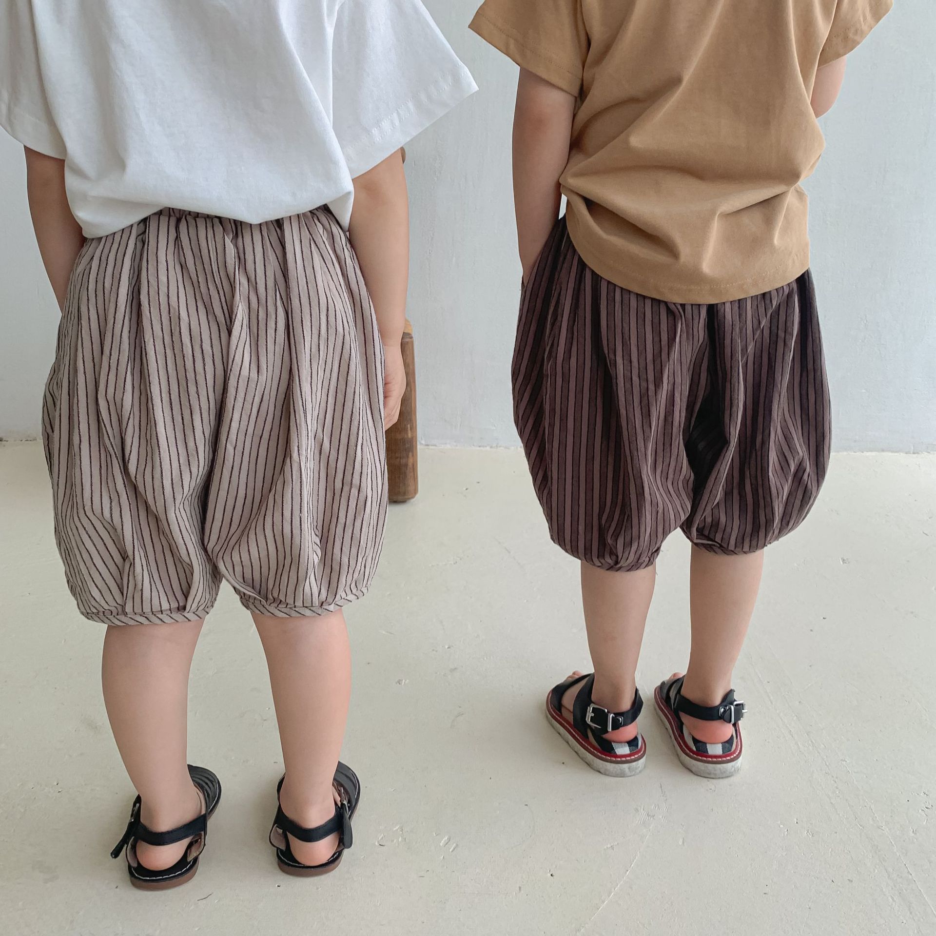 Pantalones cortos de verano para niños, pantalón corto a rayas, holgado, informal, de algodón, combina con todo, L