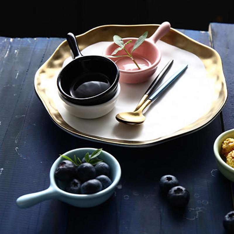 40ML Ceramic Sauce Dishes Mini Seasoning Dish Snack Plate Food Dipping Bowls Appetizer Plates With Handle