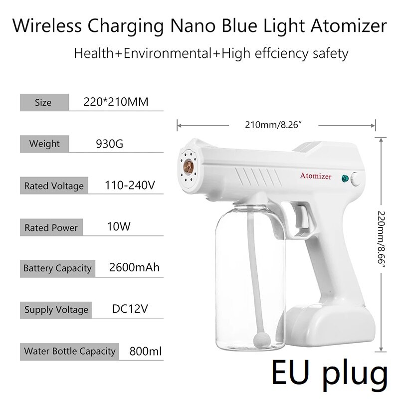800ML Wireless Electric Gun Disinfectant Sprayer Blue Light Nano Steam Spray Gun Sterilizing Nano Spray Gun For Home Office: 03