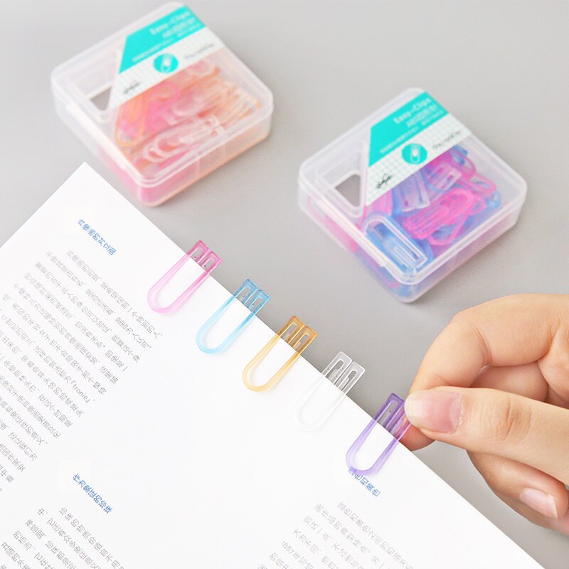 60 Pcs/box Transparent ABS Color Paperclips Mini Bookmarks Kawaii Stationery Plastic Binder Clips Photos Tickets Notes Letter