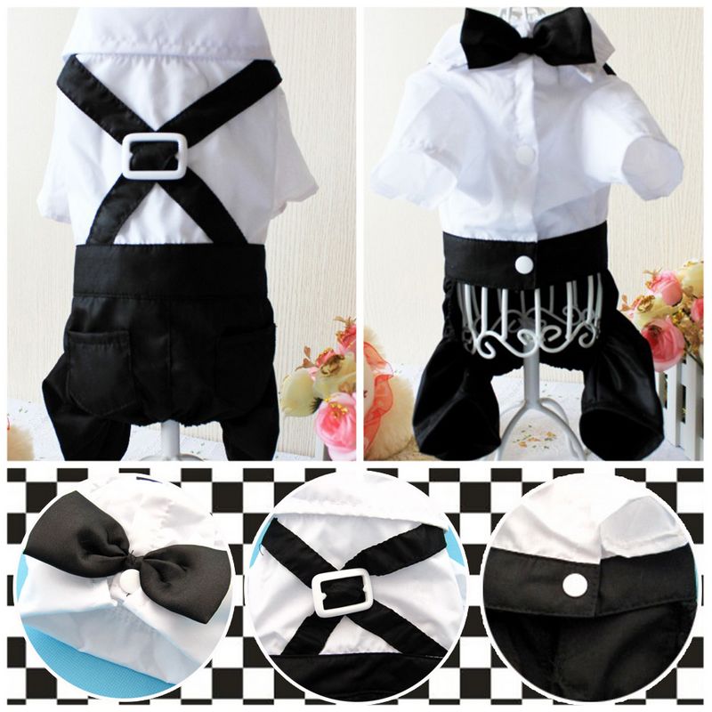 Knappe Hond Rompertjes Kleding Formele Hond Jumpsuit Met Strikje Bruidegom Smoking Huisdier Kostuums