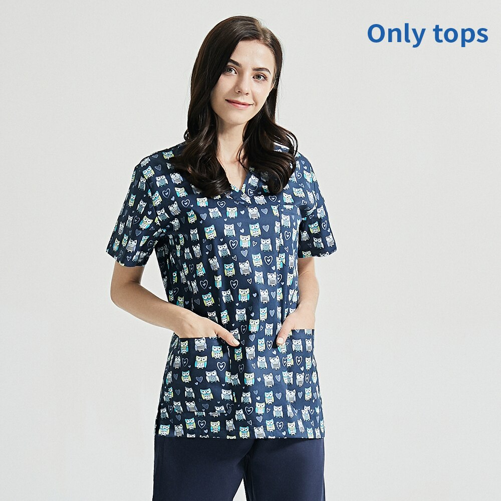 Korte Mouw Scrubs Tops Met Zakken Mode Uniformen Pet Shop Werkkleding Schoonheidssalon Print Ademend Scrubs Tops: tops / S