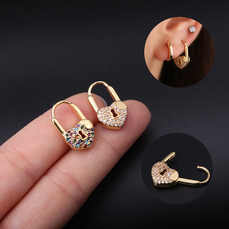1 pz Multicolor Cz Heart Lock cartilagine orecchino in acciaio inox creativo elica Tragus Daith Conch Rook Snug Lobe Piercing gioielli