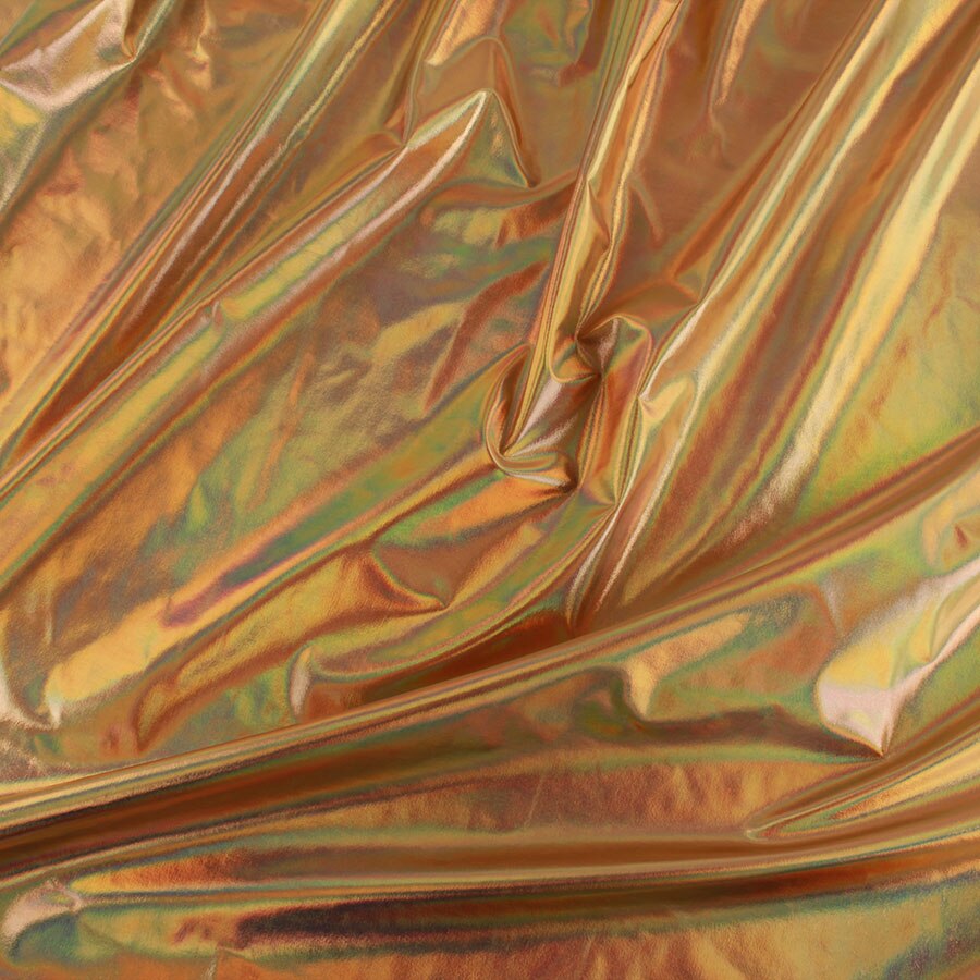 Holografische folie iriserende spandex stof, 2 -weg rekbaar voor doe-het-zelf podium leotard kostuum, 60 "breed per meter: Goud