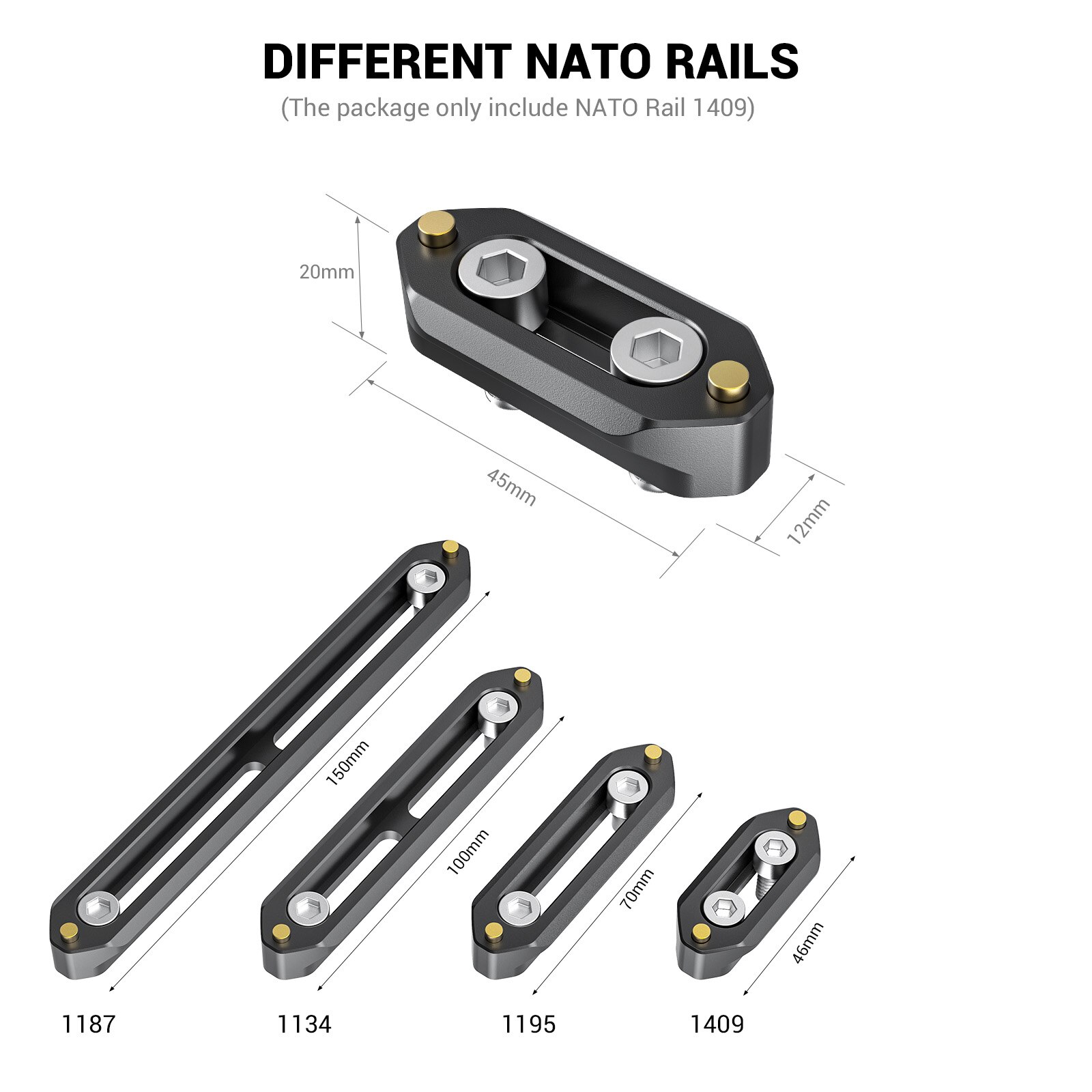 Trilho de segurança para câmera smallrig dslr, trilho de liberação rápida para câmera (46mm) punho nato para montagem de evf estilo nato, anexo 1409