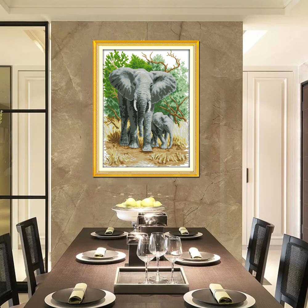 Joy Sunday-kit de bordado de punto de cruz para madre e hijo, elefante, estilo animal, 14ct y 11ct, tela estampada para una fácil costura