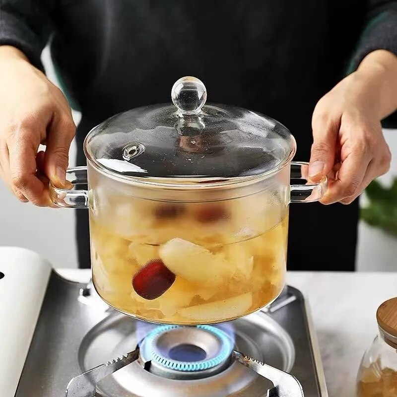 Cacerola de vidrio de Color degradado con cubierta, resistente al calor cazuela, olla de vidrio segura para Pasta, fideos, sopa, leche