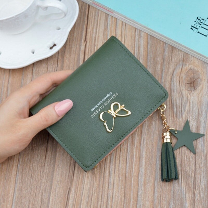 neue Damen Brieftasche Kurze Schmetterling Randbereich Postleitzahl Niedlichen Null Brieftasche Schüler Kleine Geld Brieftasche Brieftasche Haltegriff: Grün