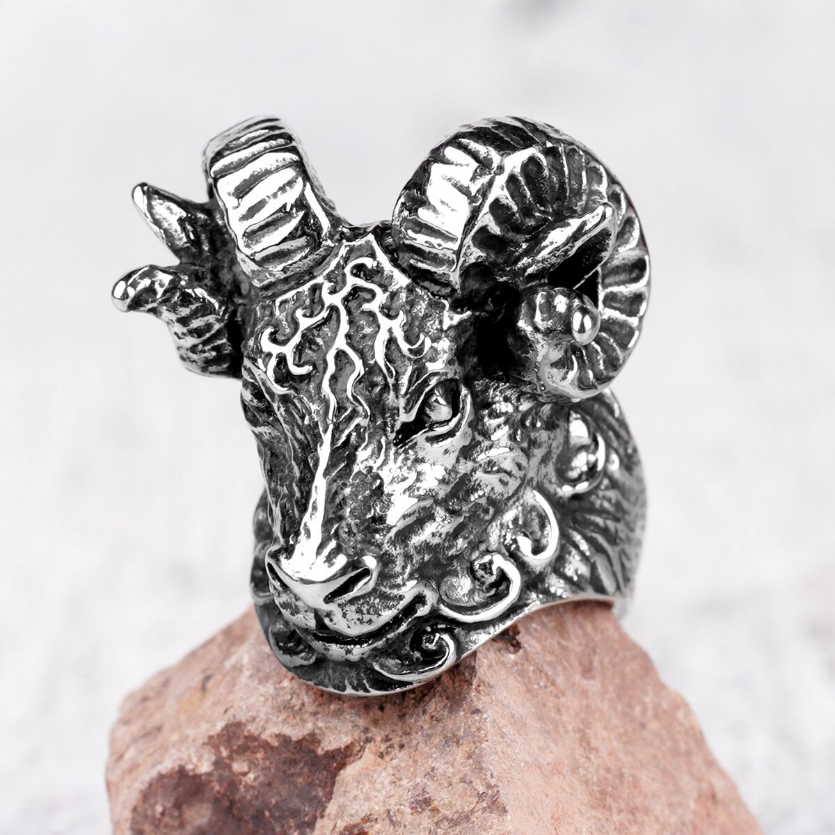 Roestvrij Staal Mannen Ringen Schapen Geit Hoofd Dier Rock Punk Persoonlijkheid Voor Mannelijke Vriendje Sieraden Creativiteit