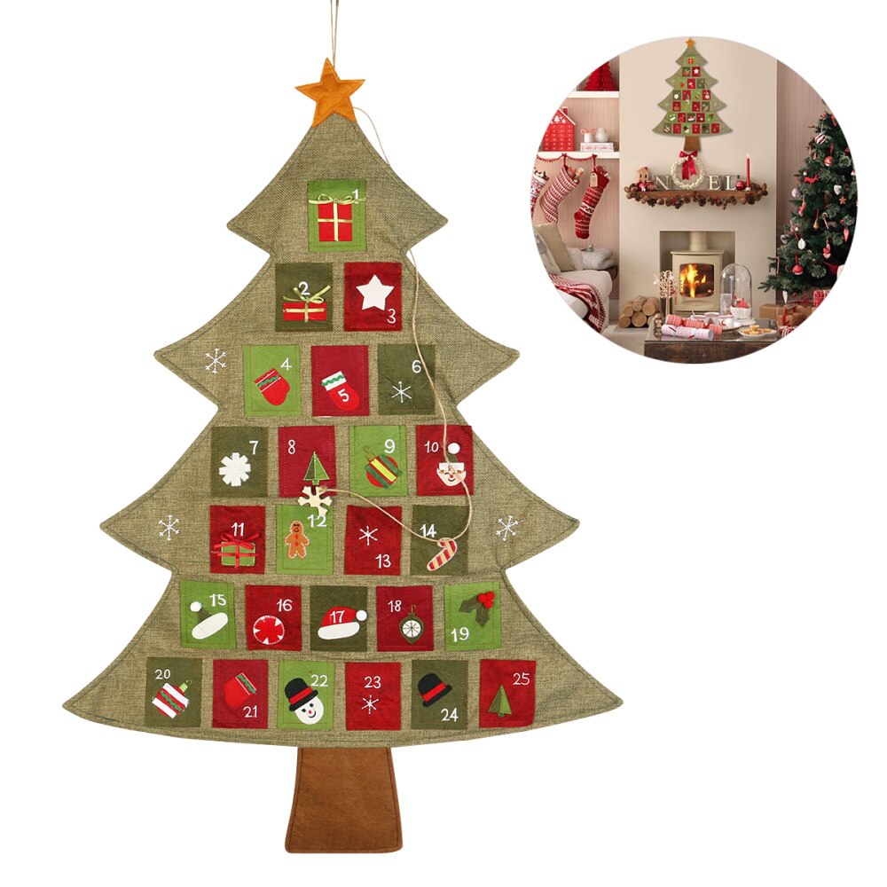 Christmas Calendar Linen Plain Portable Advent Calendar Fabric Calendar Christmas Hanger for Hotel