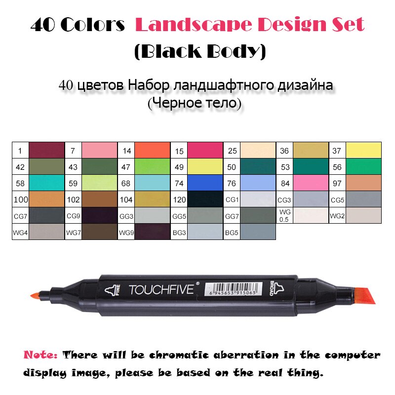 TouchFIVE 40 couleurs double tête Art marqueurs ensemble stylo marqueur d'alcool huileux pour dessiner Manga vêtements de produit croquis marqueurs: 40 Landscape Black