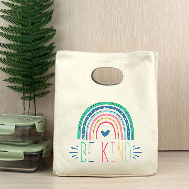 Bądź miły Rainbow funkcjonalne Cooler torby na Lunch przenośna ocieplana z płótna pojemnik Bento Totes termiczna jedzenie na piknik pokrowiec torebka: Q00783-TBBG-C