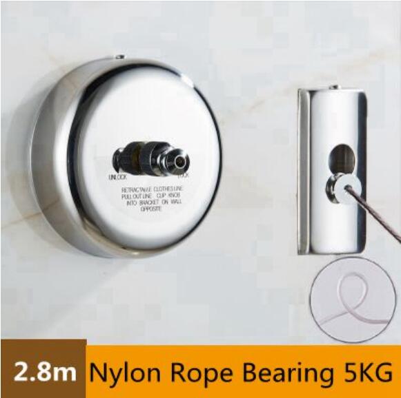 304 stainless steel clothes drying line chrome or gold plating cloth cord bathroom accessories 2.8 M clothesline WF: A Silver