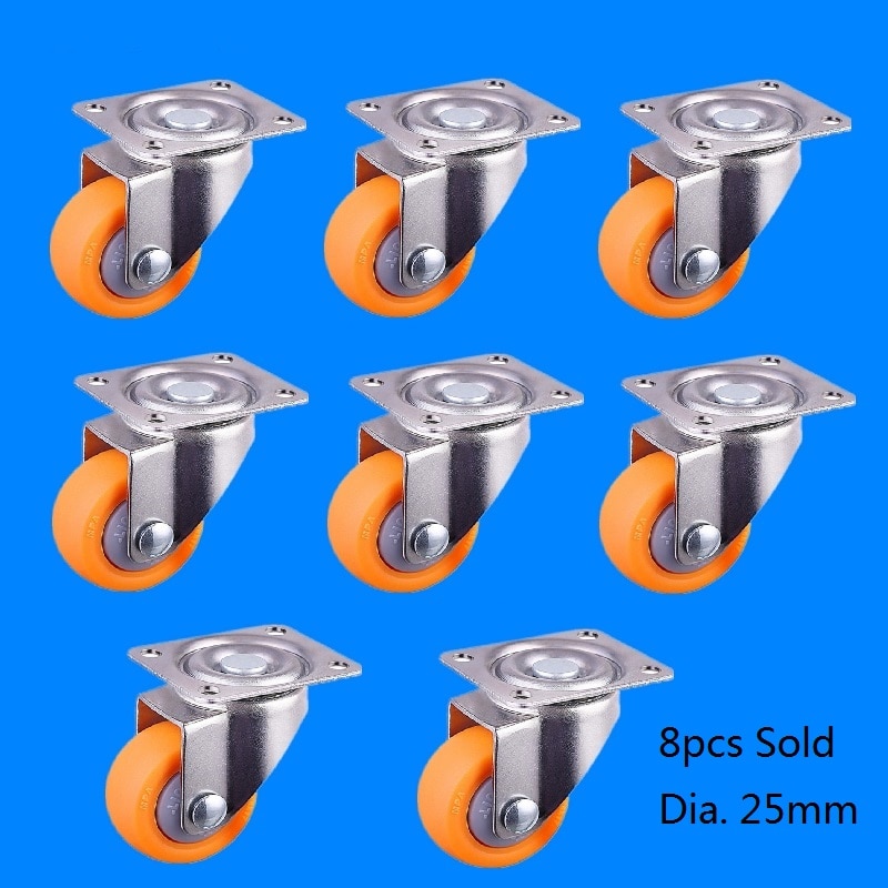 Drejelige hjul hjul , 25mm 13kg,  orange nylon , 8 stk. pakke