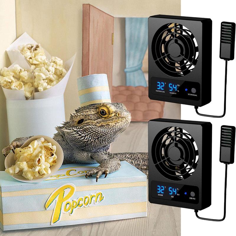 Temperaturgesteuerter Lüftungsventilator für Reptiliengehäuse, intelligenter Lüfter mit LED-Anzeige, geräuscharm, für Amphibien, Schlangen