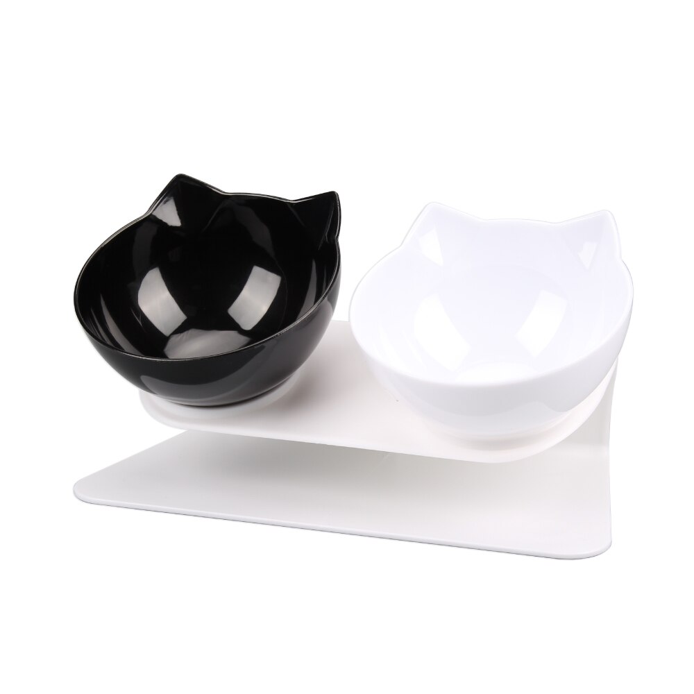 Cat Double Bowl Kitten Bowl Dog Bowl Transparent Material Non-slip Food Bowl With Protection Cervical Transparent Cat Supplies: Black-White