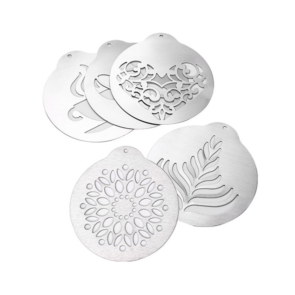 5 Pcs Coffee Stencils Delicate Stainless Steel Smooth Cappuccino Arts Templates for Artist Coffee Lover Barista: Default Title