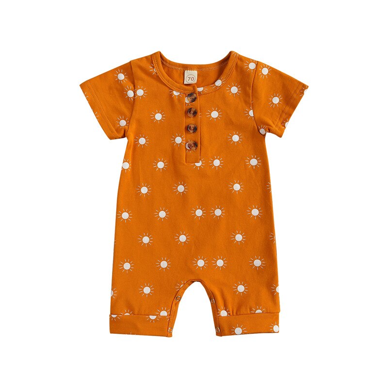 Zomer Peuter Baby Meisjes Jongens Zon Gedrukt Playsuit Zuigeling Korte Mouw Knop Romper Baby Katoenen Kleding