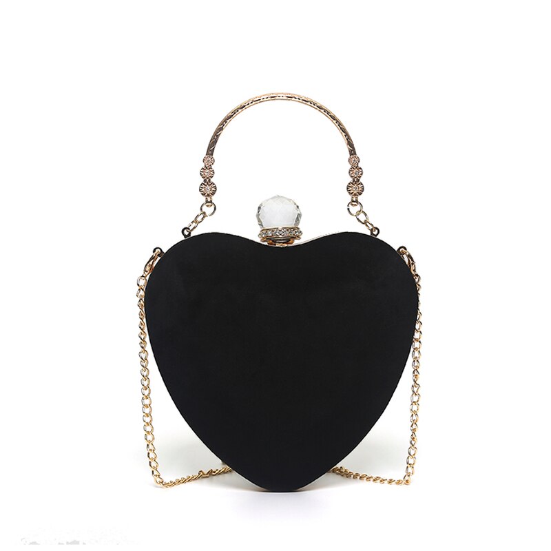 LYKANEFU Heart Shaped Evening Bag Ladies Tote Clutch Purse Women Hand Wedding Clutches Party Hand Bag Chain Shoulder Bags: Black