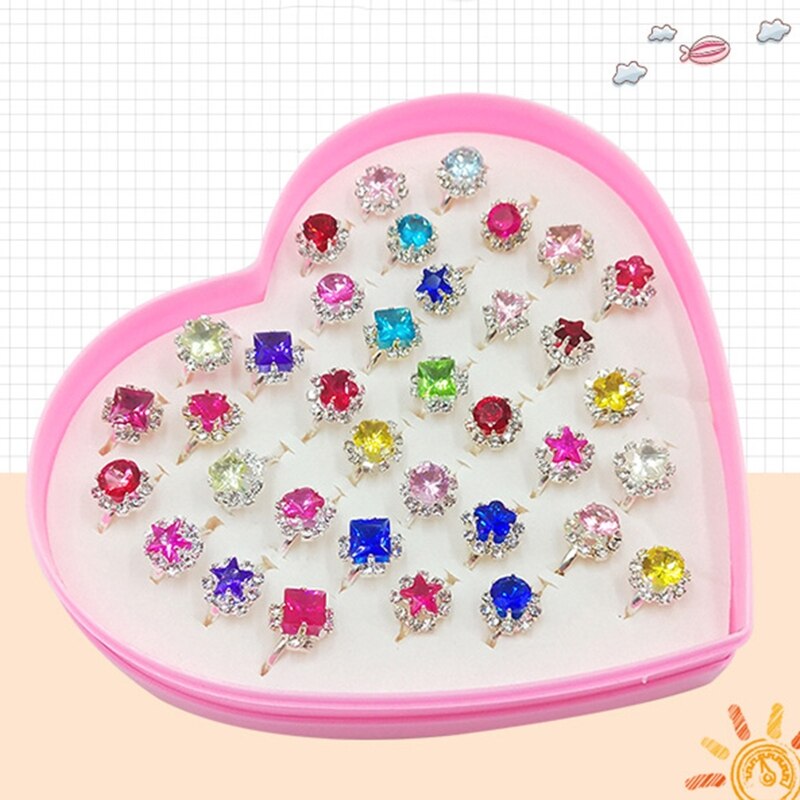 12/36 Pcs/Box Verstelbare Legering Baby Meisje Ringen Met Hart Vormige Showcase