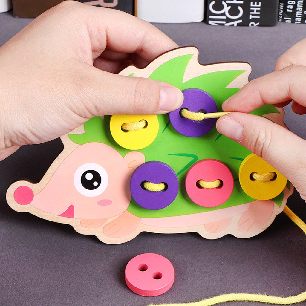 Wooden Threading Button Early Learning Educational Handheld Games For Toddlers Wooden Toys Apple Kids Catch Interactive