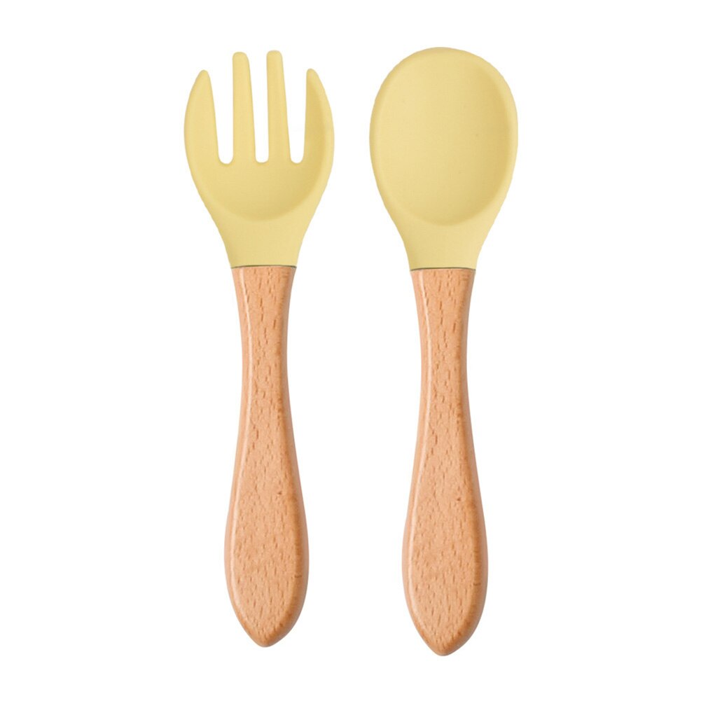 Baby Lepel Siliconen Houten Babyvoeding Lepel Accessoires Kinderen Verjaardagscadeautjes Veiligheid Kinderen Leren Eten Tool: Style K