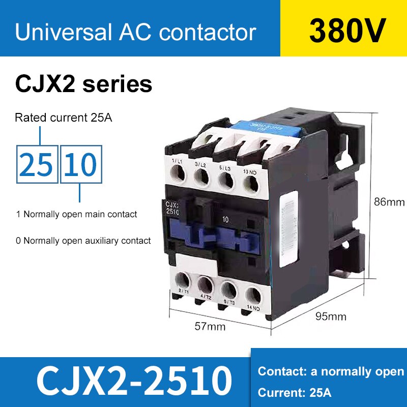 1PCS Universal AC Contactor CJX2 Series Single-Phase 220V/380V Normally Open Copper Ring 12A 18A 25A 32A: 2510-380V