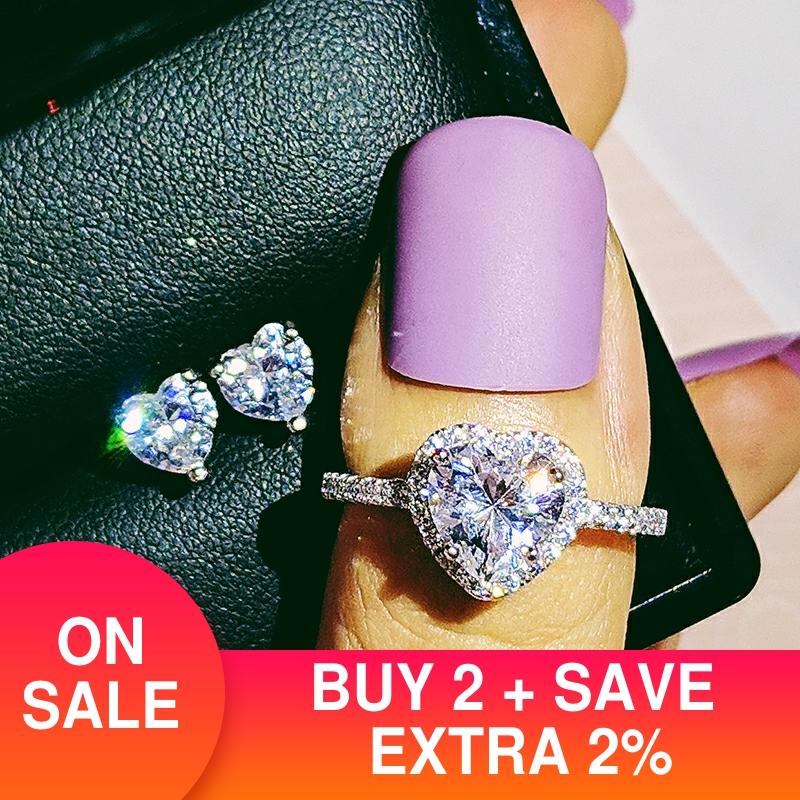 925 Gioielli in Argento sterlina impostato alone anello di Fidanzamento rotondo dell'orecchino della vite prigioniera per la Cerimonia Nuziale di natale di san valentino regalo di Giorno del partito di J4923