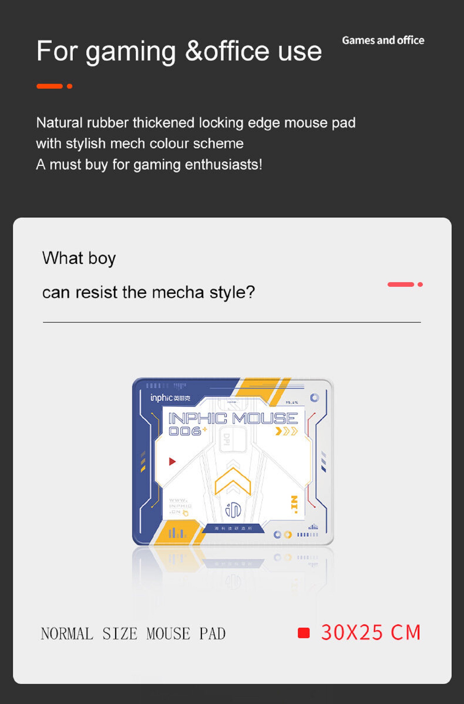 INPHIC PD60 Mouse pad for Office Gaming Use Sci-Fi Mecha Style Mouse Mat 25X30CM