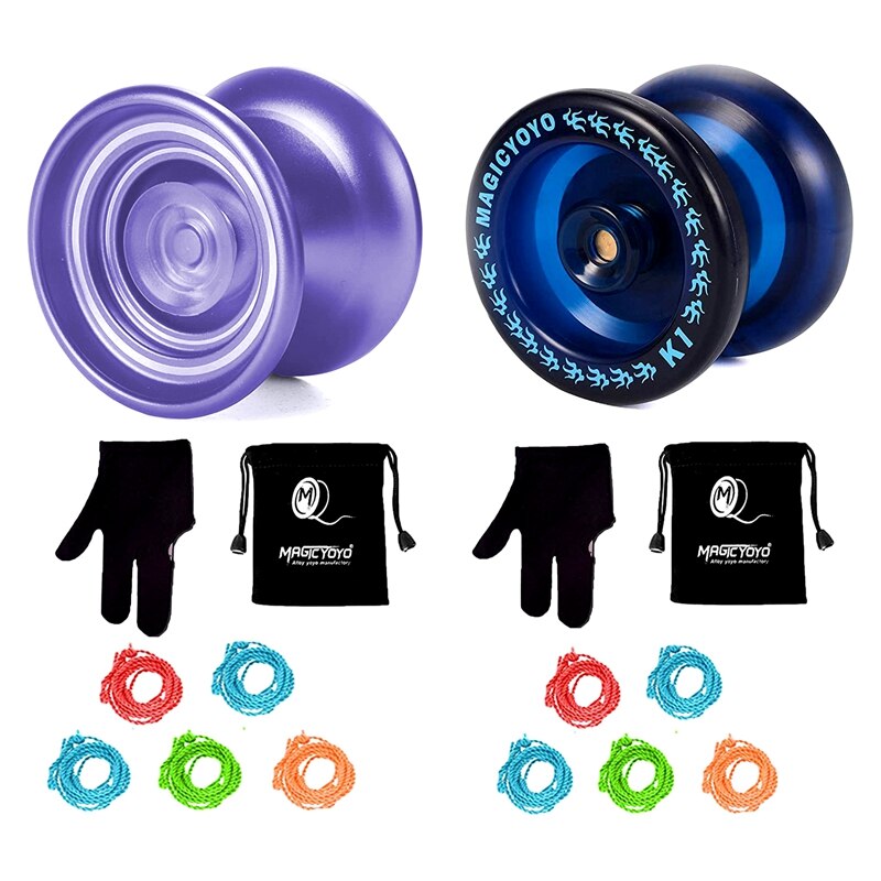 Magicyoyo  k1 blaue +k7 lila responsive kinder-anfänger-jojos, robustes abs-jojo & legierungs-jojo mit taschen, handschuhen und schnüren