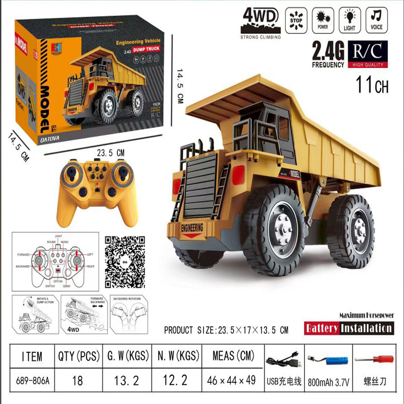 Camión volquete de aleación RC 1:20 13CH, vehículo de ingeniería, carretilla elevadora, excavadora pesada, coche de Control remoto, juguetes para niños,