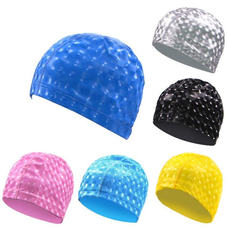 CKAHSBI Adults Elastic Waterproof PU Fabric Protect Ears Long Hair Sports Swim Pool Hat Swimming Cap Free Size For Men & Women