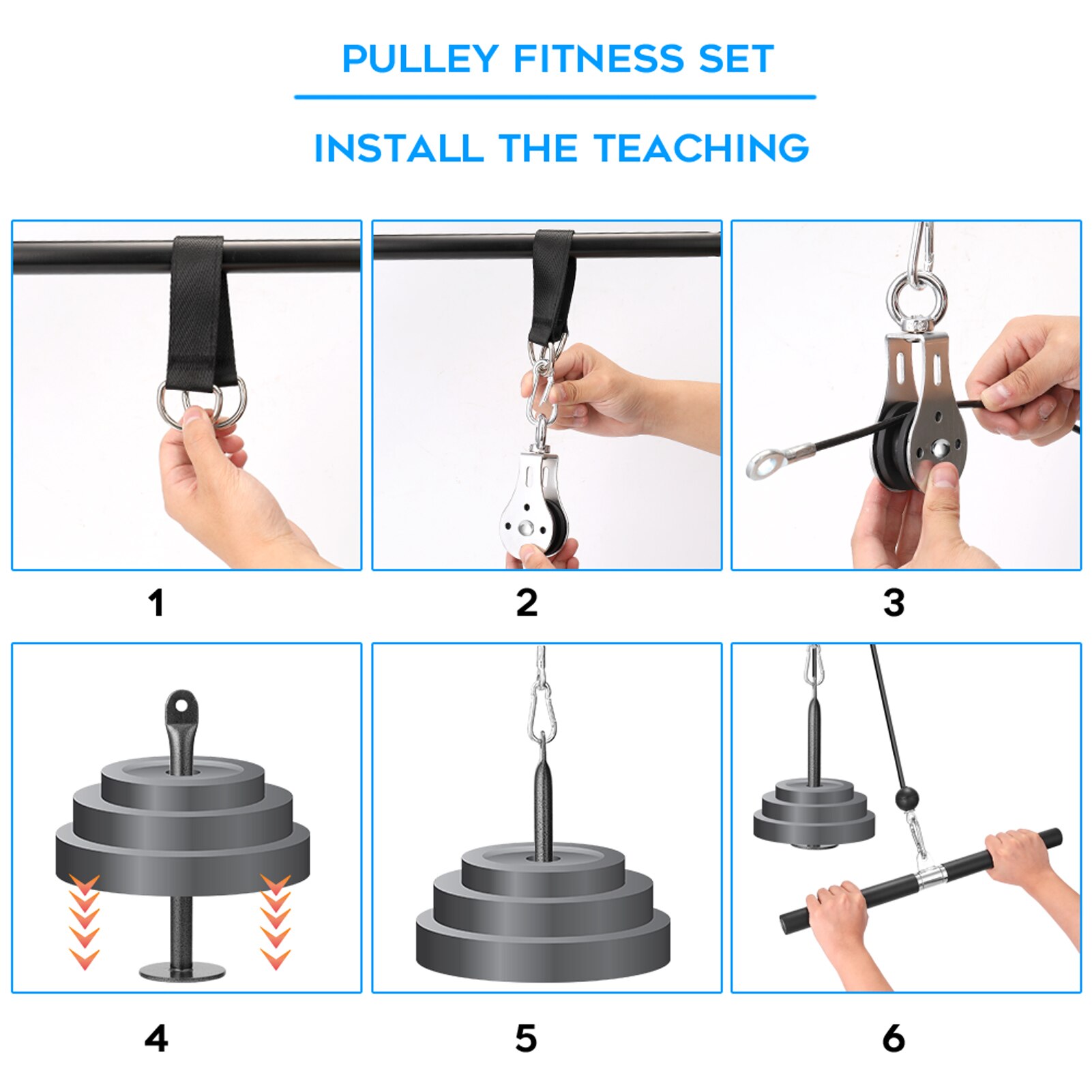 DIY Pulley Rope Fitness System Self Made Fitness Apparatus Strength Training Equipment Pull Down Pulley Rope Fitness Tricep