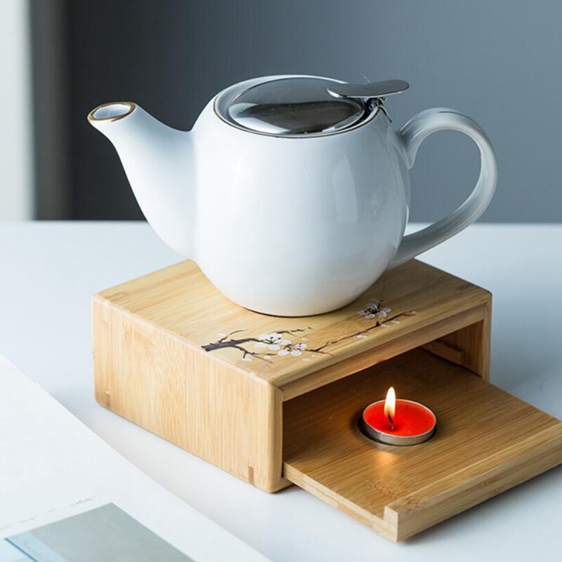 Bamboo Tea Warmer Candle Heating Holder Japanese-Style Thermostat Wine Temperature Base Teapot Heater Tea Pot Insulation