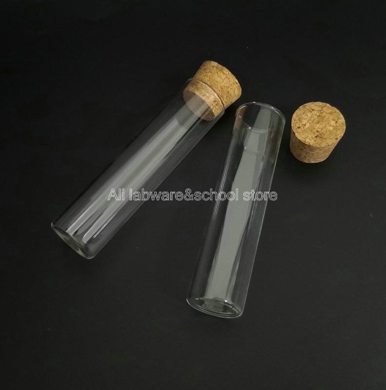 20pcs/pack Glass 25x100mm Clear Flat Bottom Glass Test Tube With Cork Stopper Lab Glassware For