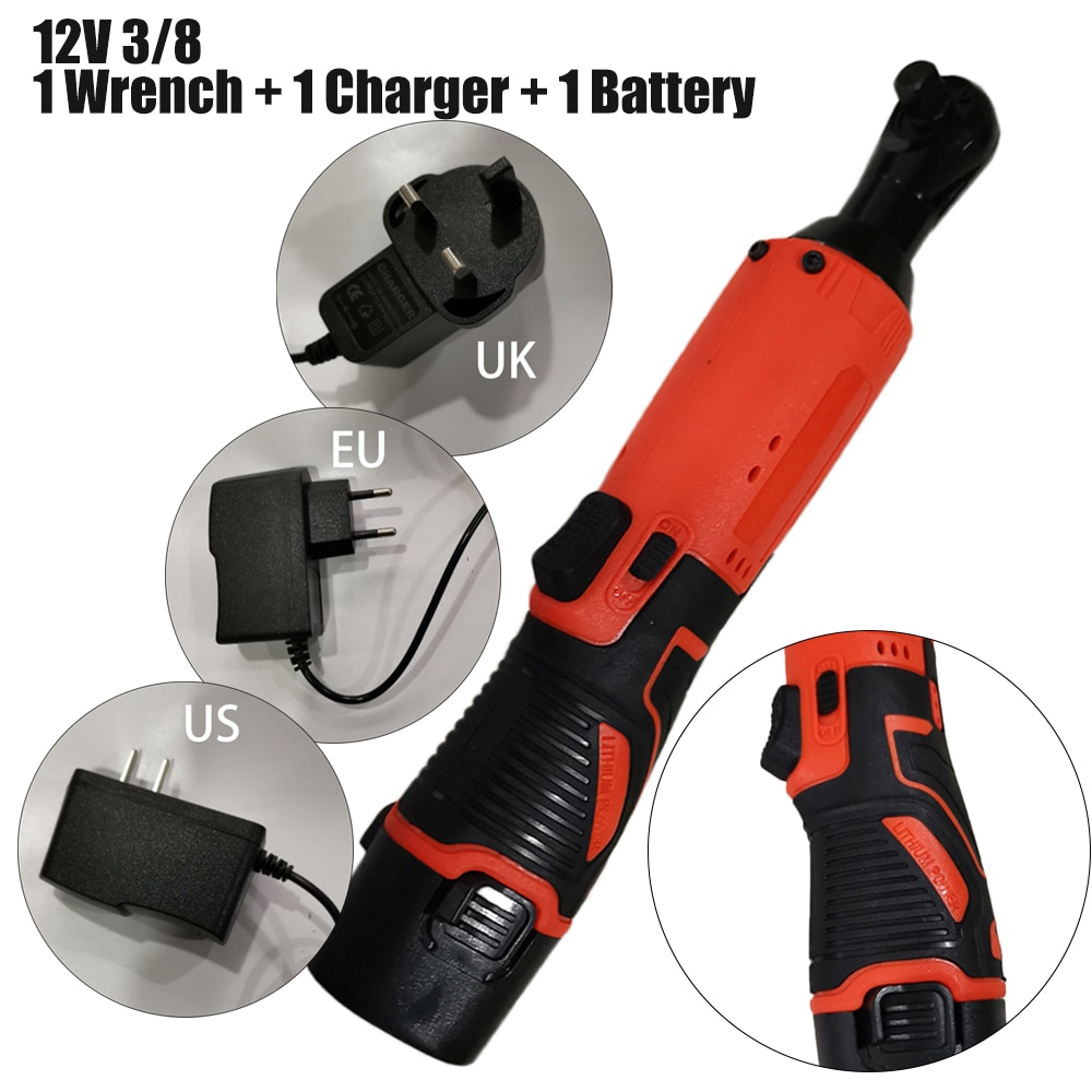 Llave de trinquete eléctrica inalámbrica recargable de 12v pulgadas 3/8 280 rpm con kit de cargador de batería y luz led