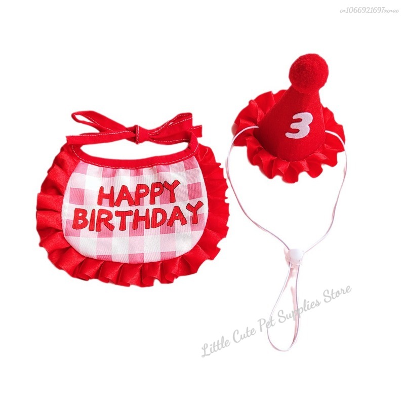 Gato aniversário cachecol chapéu conjunto cão festa de aniversário suprimentos cachecol para animais de estimação bonito filhote de cachorro chapéu de aniversário cachecol decoração para animais de estimação pequenos e médios