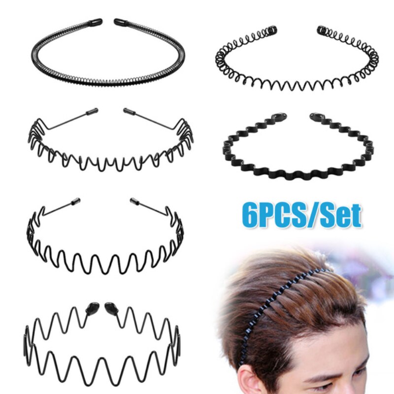 Serre-tête en métal ondulé pour homme et femme, accessoire de sport, couleur unie, Style décontracté, couvre-chef pour adulte, garçon, 1/6 pièces: set