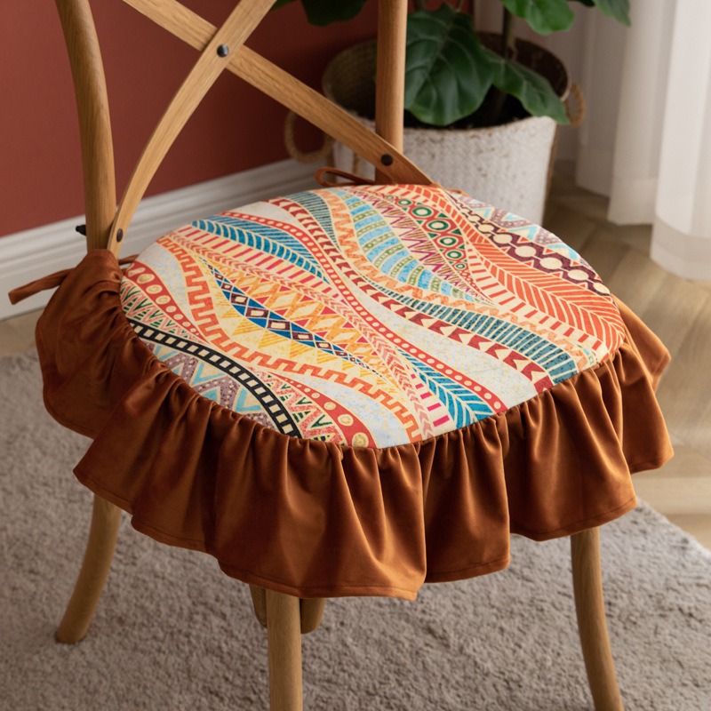 Cojín de asiento impreso para silla de comedor, cojín para silla de comedor para el hogar, correa extraíble y lavable, cojín para silla con borde de volantes retro: FireBrick