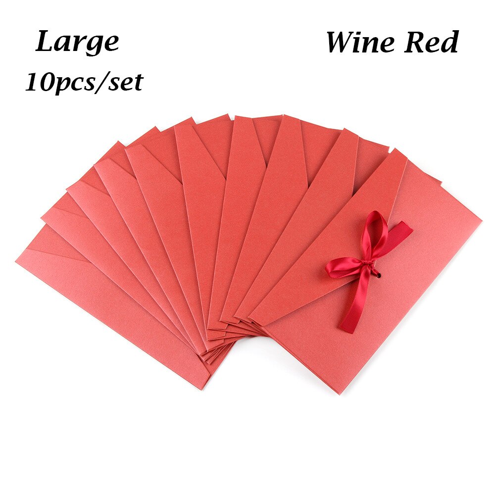 12 färger 10 st/set kuvert pärlemorskimrande papper rosett tjocka band retro färg brevpapper bröllop inbjudna: Stort vinrött