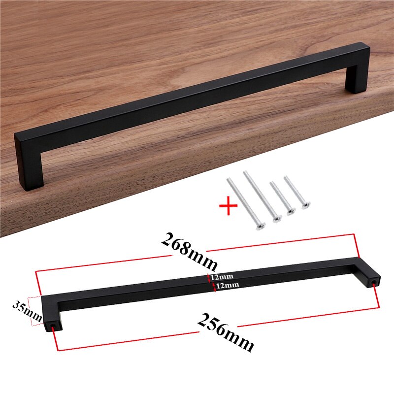 Modern Black Cabinet Handle Square Furniture Hardware Stainless Steel Kitchen Door Knobs Cupboard Wardrobe Drawer Pulls: 256mm