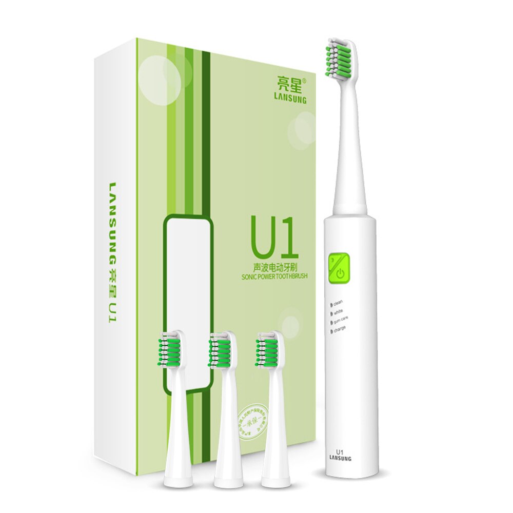 Lansung Schall- Elektrische Zahnbürste Ultra Schall- USB Aufladbare Erwachsene Zahnbürste Clever 4 Zahnbürste Köpfe Austauschbare Bleichen: U1 Weiß Grün