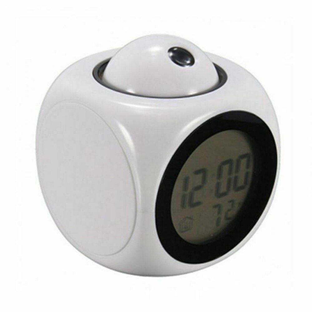 Multifunction Alarm Clock LED Wall/Ceiling Projection LCD Digital Voice Talking Temperature Projection Digital Alarm Clock: White