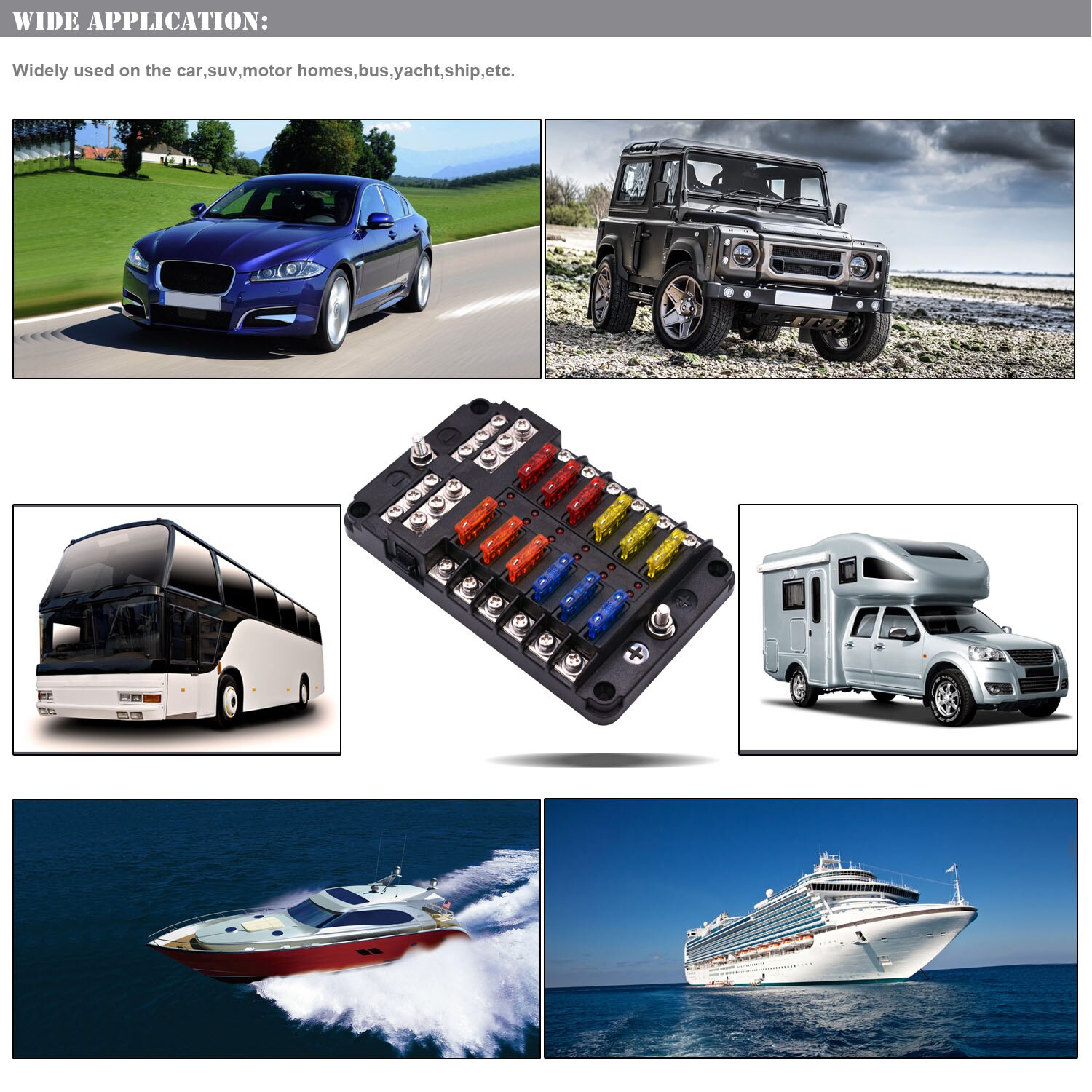 Fuse Box for Boat Van Car Truck Fuse Box with Negative Bus, Blade Fuses Holder Block 6 Way 12 Way with LED Indicator