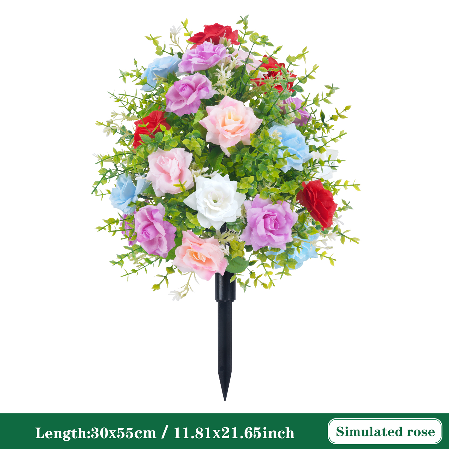 Rosa de flores artificiales con picos de tierra, estaca de jardín, arbustos verdes de imitación, decoración de jardín, porche de jardín al aire libre, decoración de boda: M / Verde
