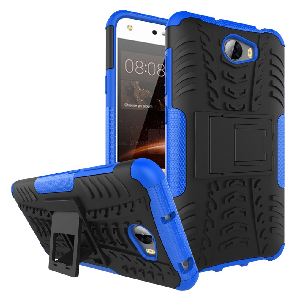 For Huawei Y5II Y5 ii 2 / Y6 II Compact CUN U29 CUN-U29 CUN-L21 CUN-L01 Case Armor Hybrid Silicone Stand Cover Honor 5A LYO-L21: Blue