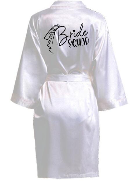 Wedding Party Team Bride Robe With Black Letters Kimono Satin Pajamas Bridesmaid Bathrobe SP033: XL / Brown
