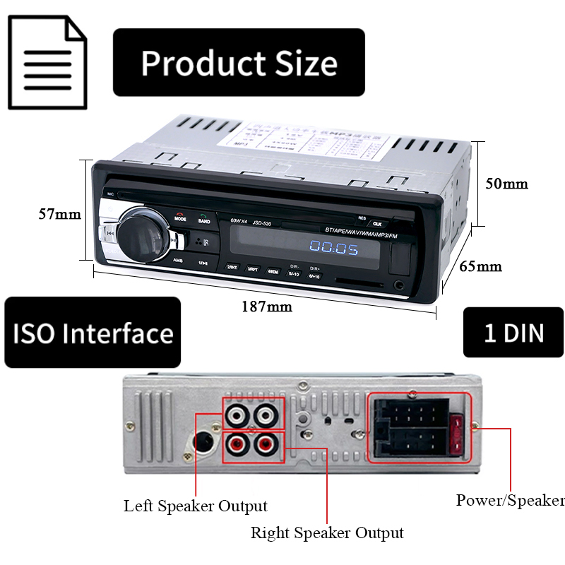 Radio samochodowe 1-dinoowy odtwarzacz stereo Cyfrowy odtwarzacz MP3 Bluetooth Radio FM Stereo Audio Muzyka USB Z wejściem Dash AUX