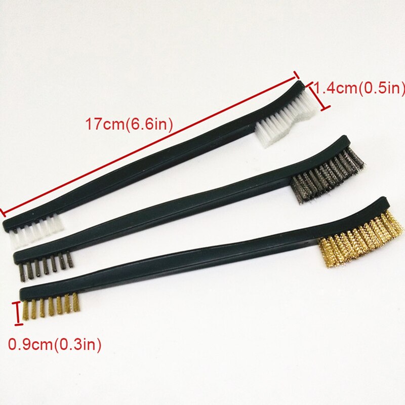 3 stk/sæt 17cm stålbørste nylon messing stålbørste velegnet til rengøring af værktøj støvbor børstesliber