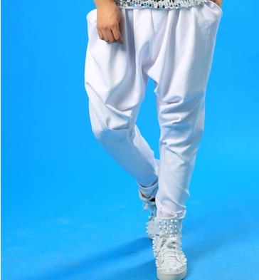 Pantalones de hombre con personalidad para escenario, pantalones harem para hombre, pantalones para hombre, pantalones blancos novedosos de estilo callejero para cantante de baile rock a la para hombre: L